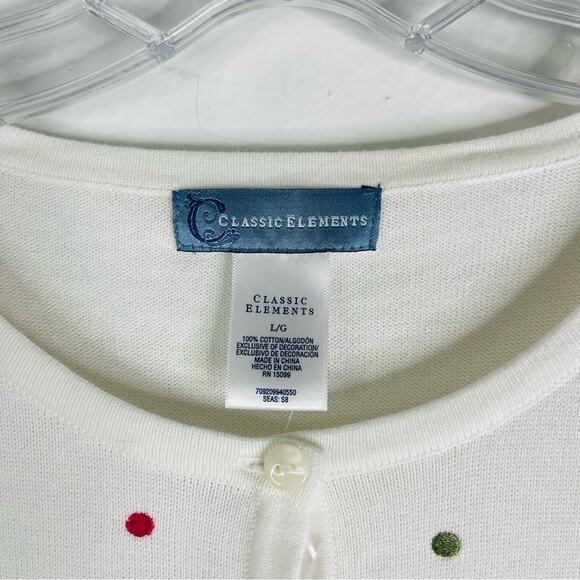 NWT Vintage white red blue embroidered polka dots cardigan sweater large - Picture 4 of 7